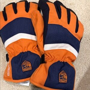 Hestra Vibrant Orange and Navy Gloves gore-Tex gloves snow ski boarding sports
